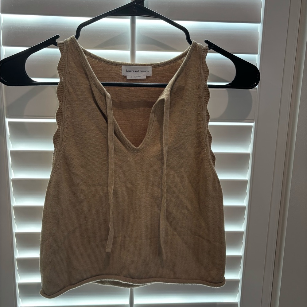 Lovers + Friends Tan Scalloped Tank Top